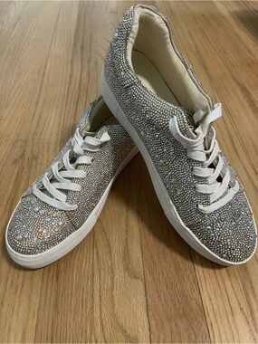 Cozzy Girl Women's Rhinestone Embellished Lace-Up Sneakers - Silver Size 10